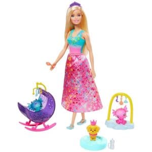 Barbie Dreamtopia Dukke - Prinsesse Med Honey Og Baby Drager