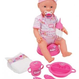 New Born Baby - Babydukke - Pige Med Potte, Sutteflaske Og Tilbehør - 43 Cm
